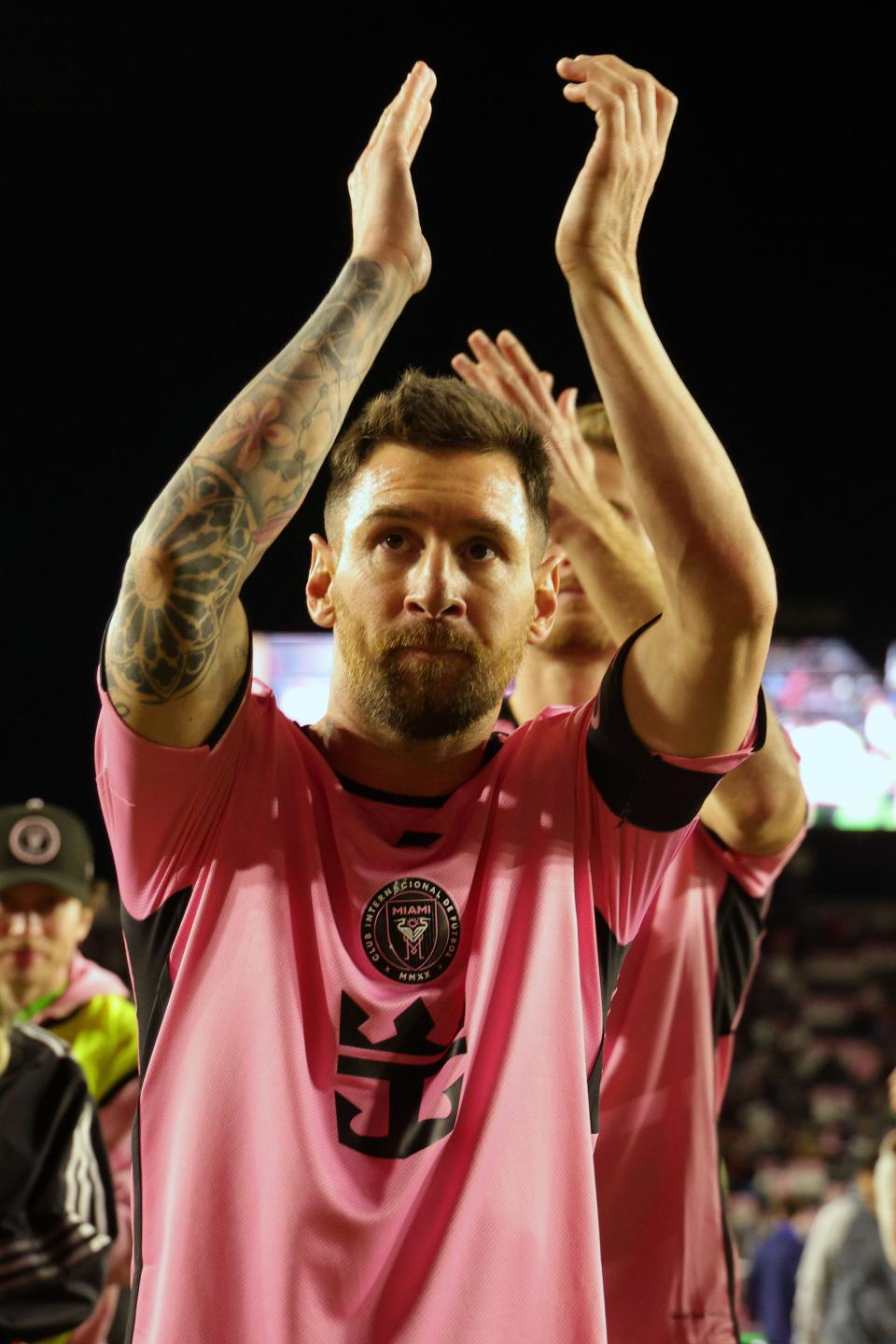 Lionel Messi reacts after a 2-0 season-opening win over Real Salt Lake.