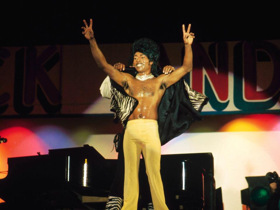 Little Richard performing live onstage at the London Rock and Roll Show at Wembley Stadium in London