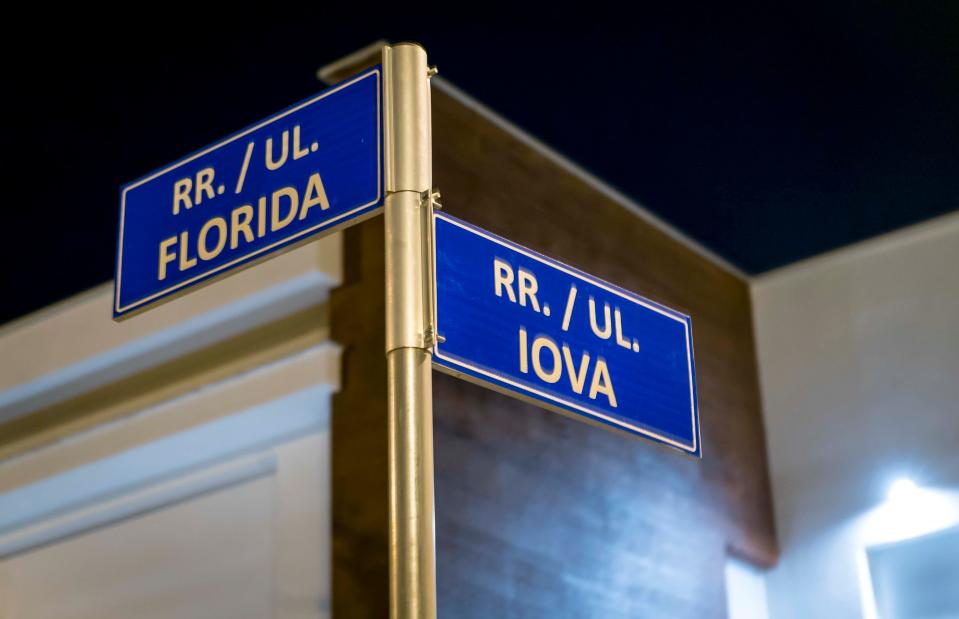 Iowa and Florida signs for the streets in Marigona Residence in Pristina, Kosovo, Tuesday, Sept. 18, 2018.