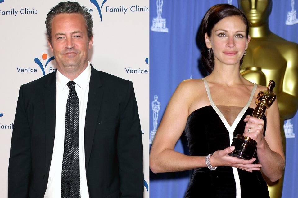 Matthew Perry attends Venice Family Clinic's Silver Circle Gala at Regent Beverly Wilshire Hotel on March 9, 2015 in Beverly Hills, California. (Photo by Mike Windle/Getty Images for Venice Family Clinic); Julia Roberts winning Best Actress for her role Erin Brockovich ?2001 Vincent Zuffante_Star File (Photo by Terry McGinnis/WireImage)