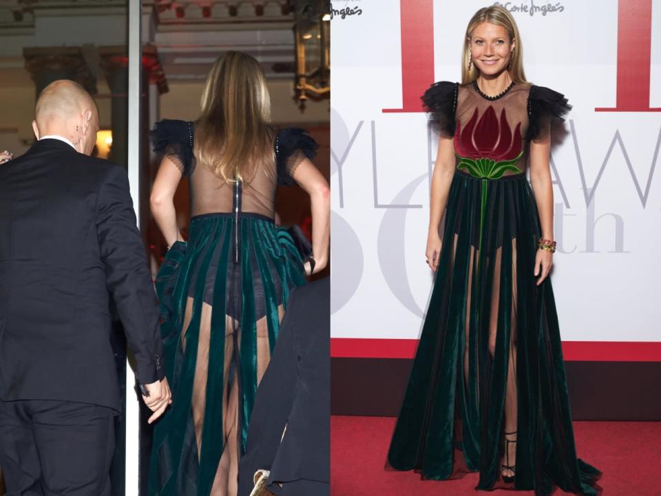 Da schaut der Bodyguard doch gern hin! Gwyneth Paltrow besuchte am Mittwoch (26. Oktober) im durchsichtigen Tüllkleid die “ELLE Magazine” Party in Madrid. BH? Fehlanzeige. Dafür gab es freie Sicht auf’s schwarze Höschen inklusive Knackpo. (Bilder: ddp, Getty Images)