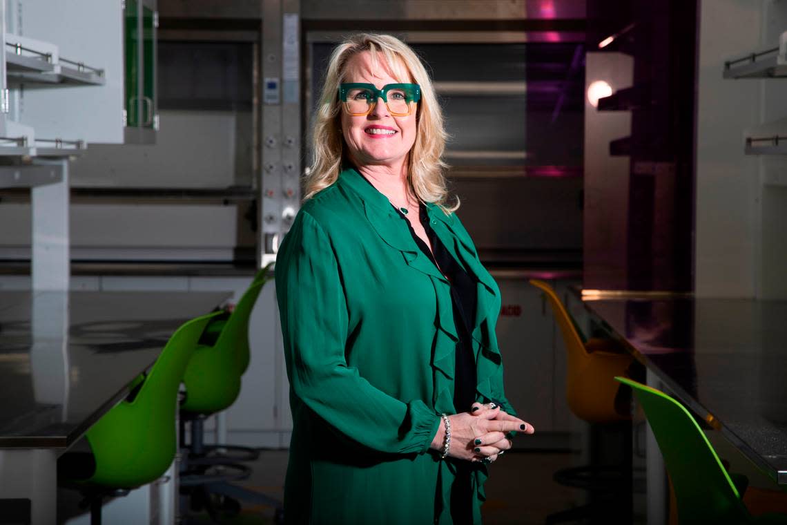 Lou Kennedy posses for a portrait in the new vaccine laboratory at Nephron Pharmaceuticals on Thursday, March 17, 2022.