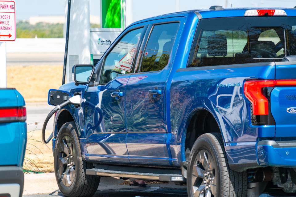 Austin , Texas , USA - September 5th 2023: Ford Lightning Electric Truck at Electrify America Charging Station