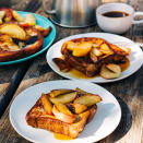 <p>This brioche French toast recipe calls for cooking the bread and the apples over high heat in coconut oil--a fat with a high smoke point that adds its own delicious flavor--for a nicely caramelized crust. This recipe was developed as a deluxe breakfast for a camping trip, but you can also cook it at home on the stovetop.</p>