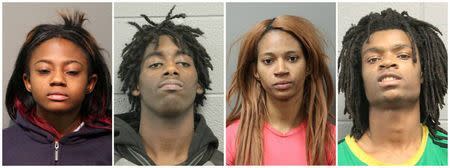 Brittany Covington, 18, Jordan Hill, 18, Tanishia Covington, 24, and Tesfaye Cooper, 18, shown in Chicago Police Department. Source: Reuters