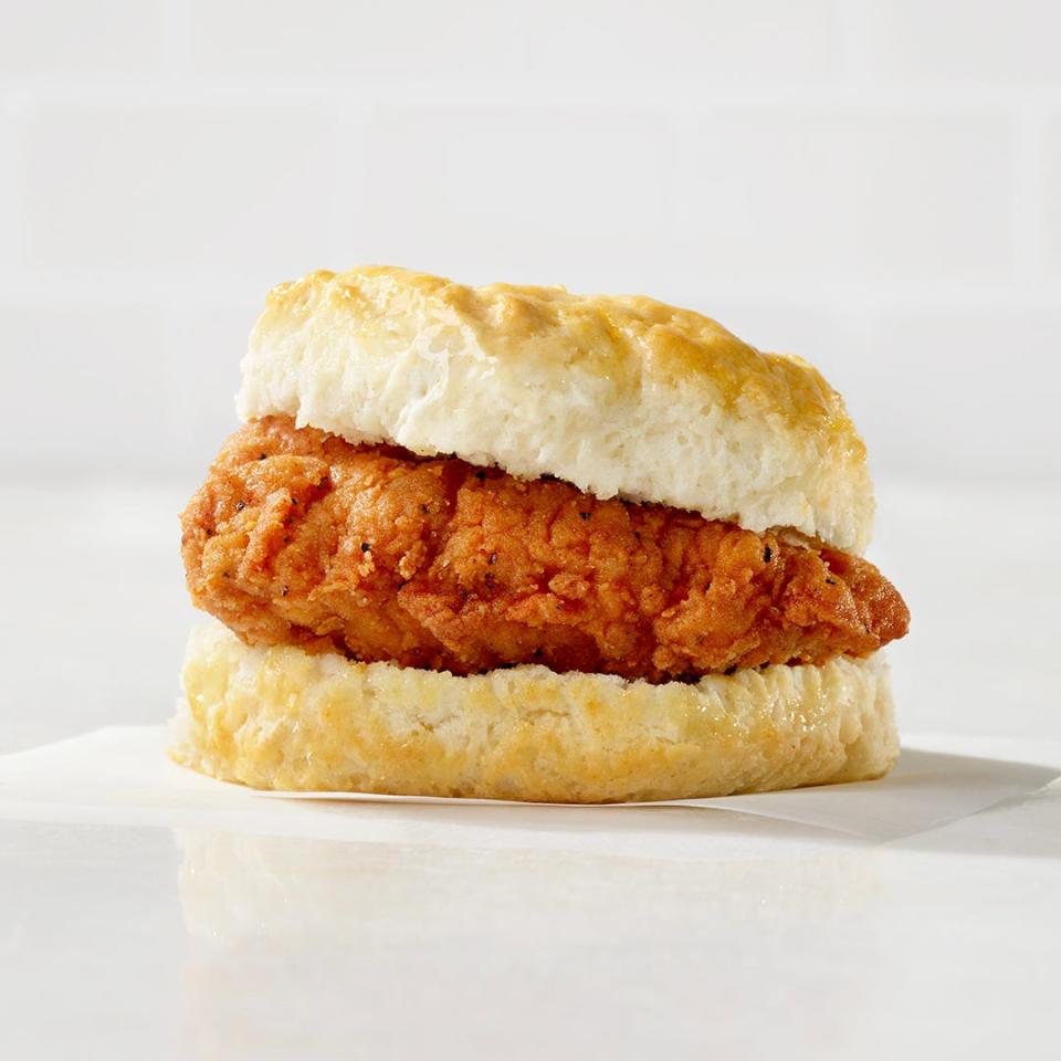 The Chick-fil-A Spicy Chicken Biscuit is on the restaurant's breakfast menu.