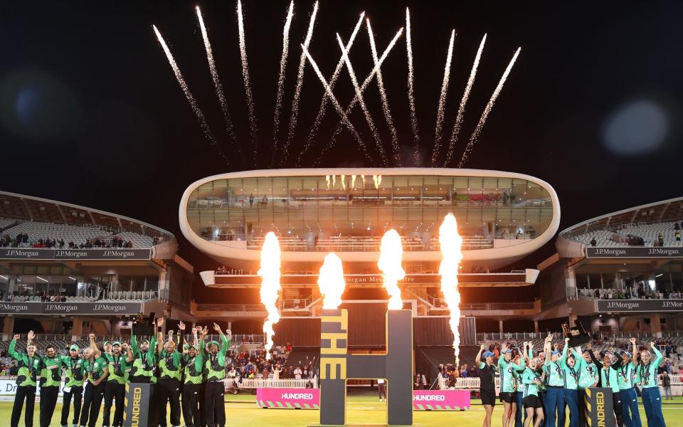 Winning teams Southern Brave Men and Oval Invincibles Women celebrates after the Men's Final of The Hundred at Lord's, London - Women's salaries in The Hundred to more than double, while men to receive a 20 per cent pay rise - PA