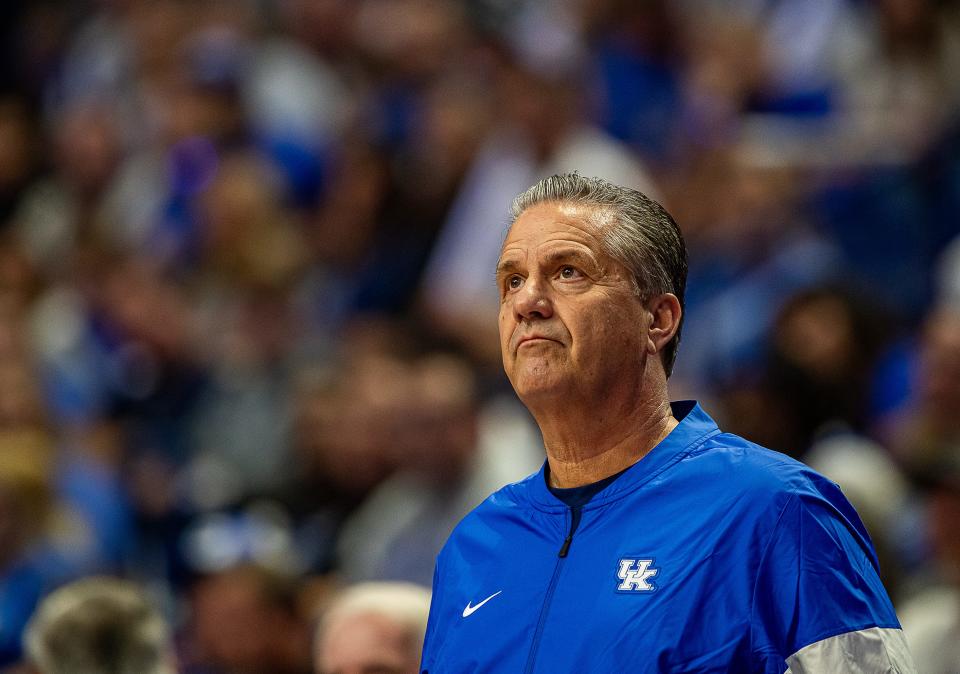 Kentucky coach John Calipari looked on as his players went through drills during Big Blue Madness on Friday evening at Rupp Arena. Oct. 13, 2023