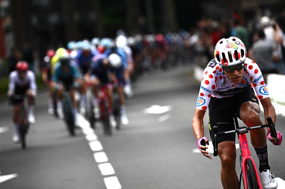 Magnus Cort, wearing the polka dot jersey, involved in yet another breakaway (AFP via Getty Images)