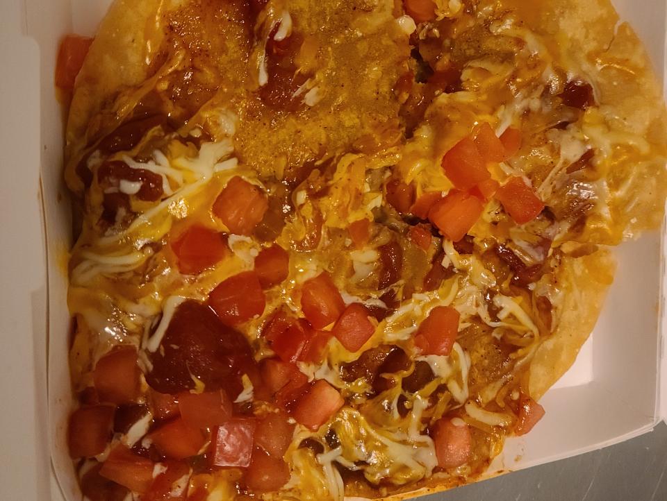 veggie mexican pizza from taco bell in its container