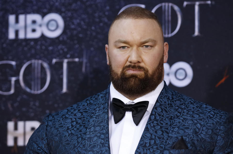 Hafthor Julius Bjornsson arrives on the red carpet at the Season 8 premiere of 'Game of Thrones' at Radio City Music Hall