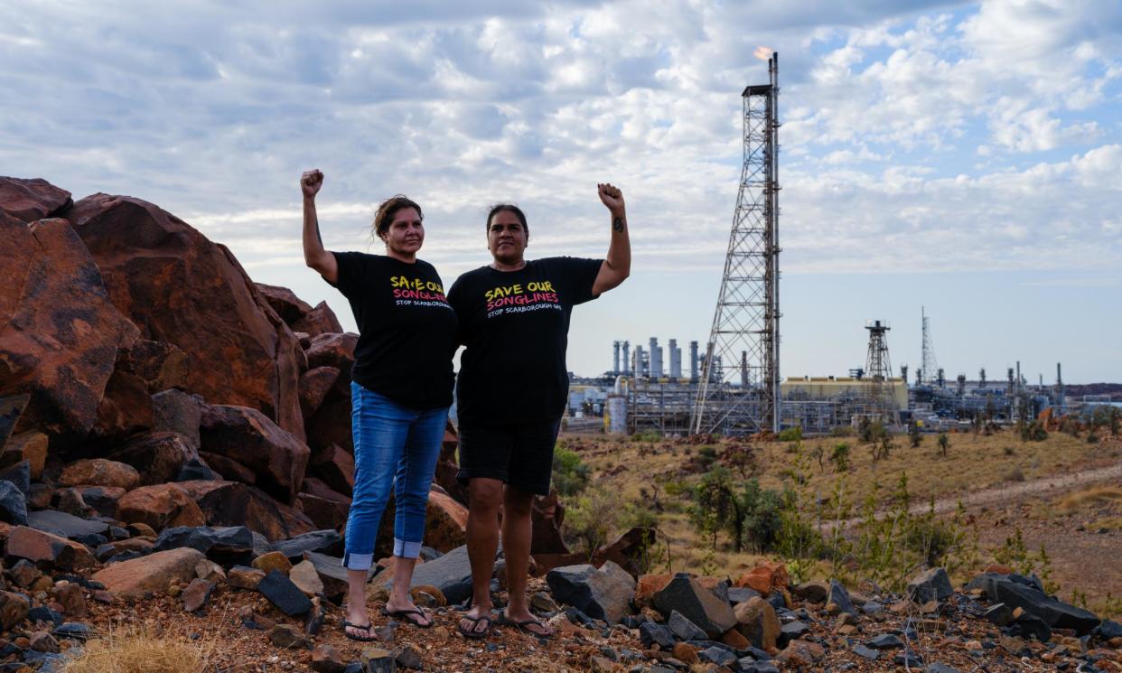 <span>Josie Alec and Raelene Cooper at the North West Shelf Project in Karratha, Western Australia. The pair are among First Nations campaigners lobbying against the OPGGS bill.</span><span>Photograph: Michael Jalaru Torres/The Guardian</span>