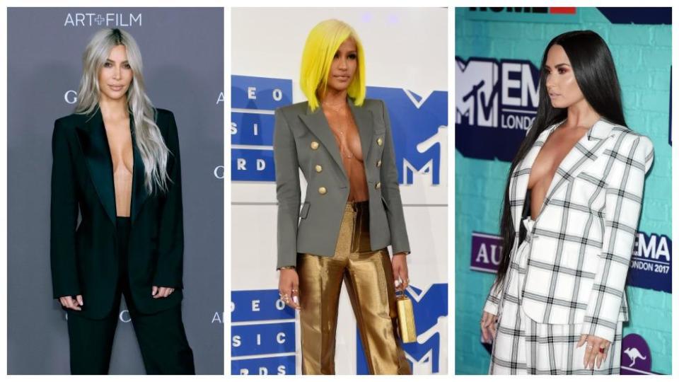 <p>The blazer-with-no-bra look is now a thing</p>