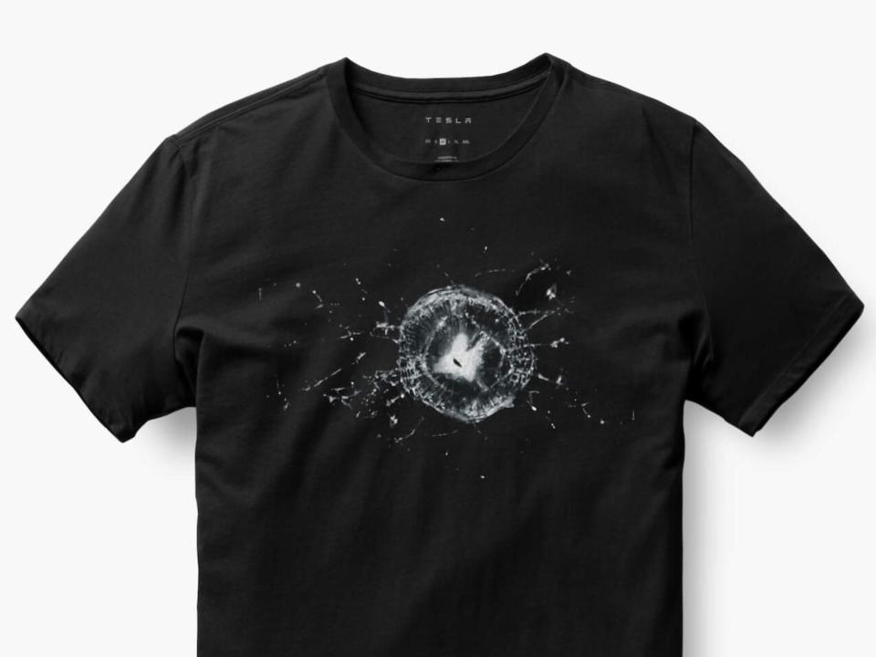 Tesla's 'Cybertruck Bulletproof Tee' features an image of the smashed window from the vehicle's unveiling: Tesla
