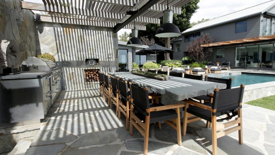 Actor Courteney Cox's Malibu home features a barbecue area.