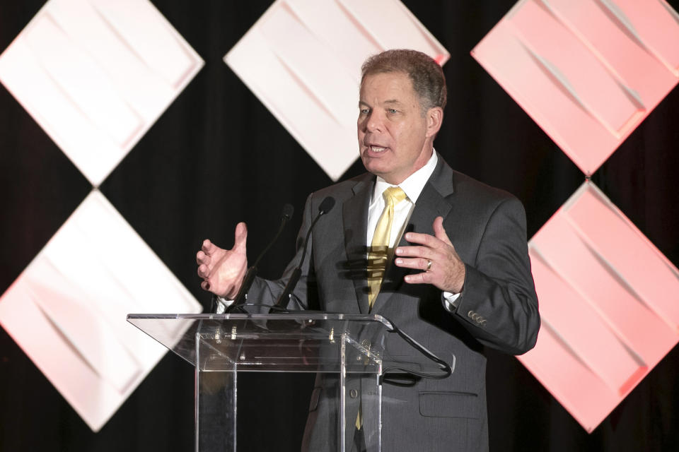 Former Wisconsin Supreme Court Justice and current candidate for the bench Dan Kelly speaks during the Wisconsin Counties Association Legislative Conference at the Madison Concourse Hotel in Madison, Wis., Wednesday, March 1, 2023. (Samantha Madar/Wisconsin State Journal via AP)