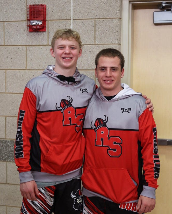 Roland-Story's Hesston Johnson and Jaxson Kadolph both qualified for the boys state wrestling tournament Saturday. Johnson took first at 170 pounds and Kadolph second at 195 during the Class 2A District 10 wrestling meet in Webster City.