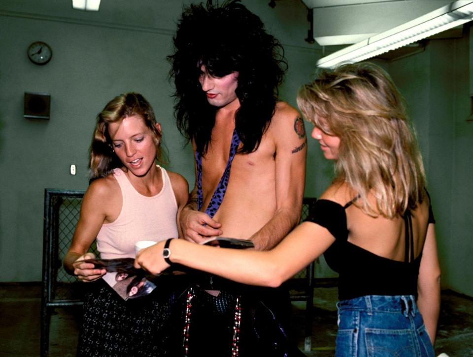 <p>Lee backstage in Los Angeles in 1985. His hair largely went unchanged throughout the '80s.</p>