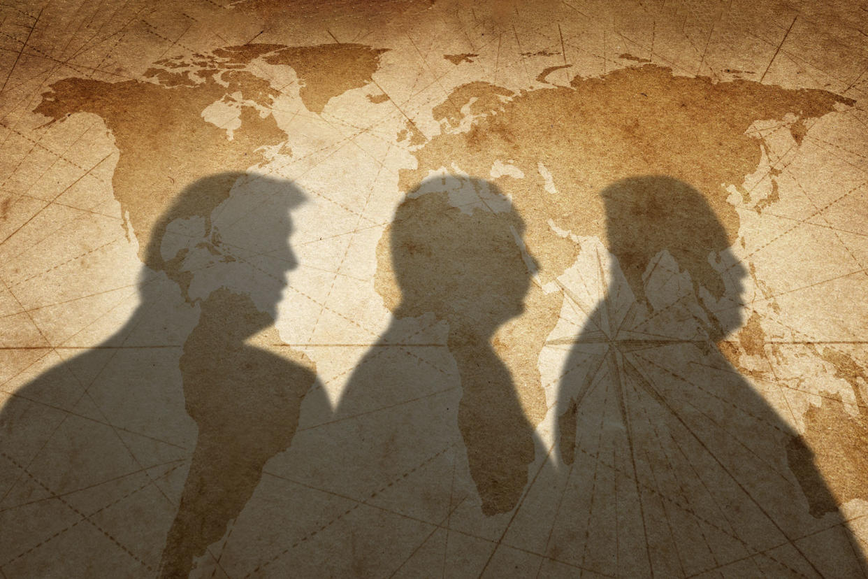 Trump Putin Jong-Un shadows silhouettes world map Photo illustration by Salon/Getty Images