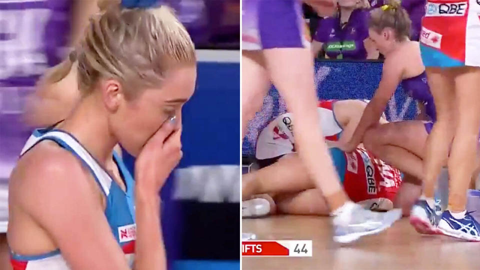 Teammates were in tears after Maddy Proud went down injured. Image: Channel Nine