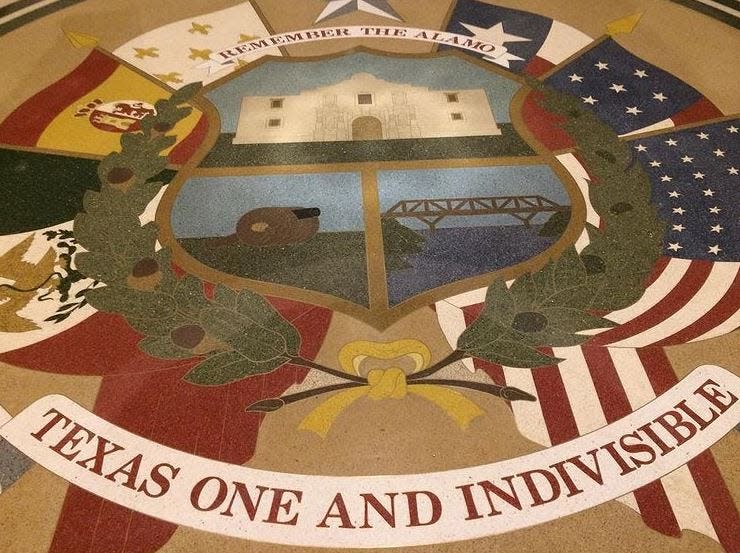 One of the murals paying homage to Texas history inside the state Capitol in Austin.