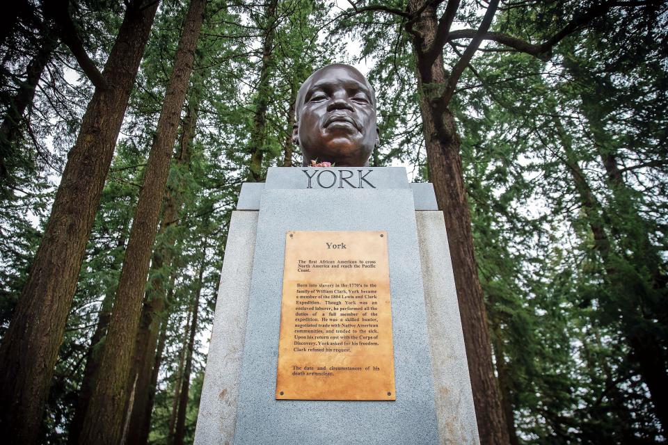 A bust of York mysteriously appeared atop a pedestal this month at Mount Tabor Park in Portland, Oregon. The anonymous artist affixed a plaque describing how York was an integral part of the 1804-1806 Lewis and Clark expedition.