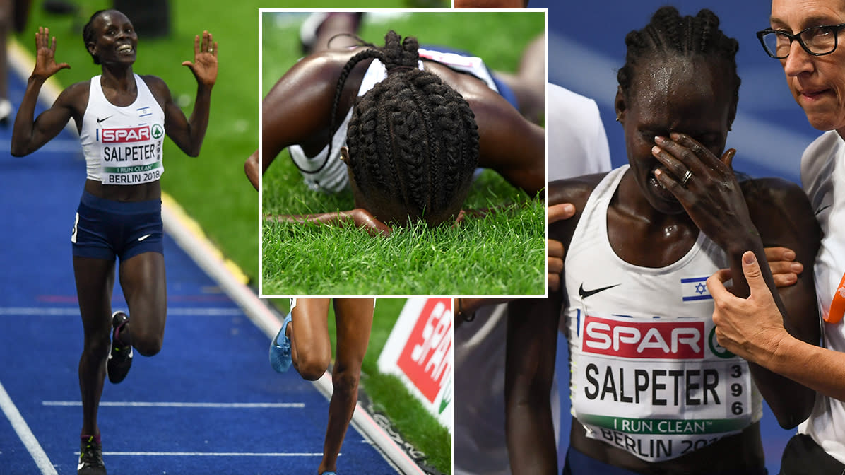 Lonah Salpeter durante tres de los momentos decisivos de la prueba (Yahoo Magazines PYC).