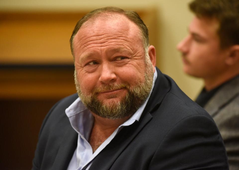 Infowars founder Alex Jones appears in court to testify during the Sandy Hook defamation damages trial in Connecticut (Hearst Connecticut Media)