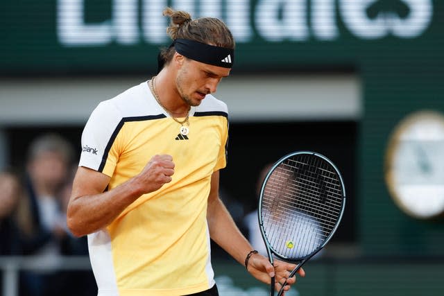 Alexander Zverev clenches his fist at the French Open