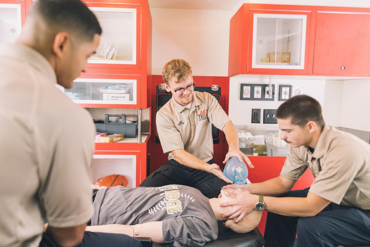 Students get hands-on training to become a certified EMT at Lake Tech.
