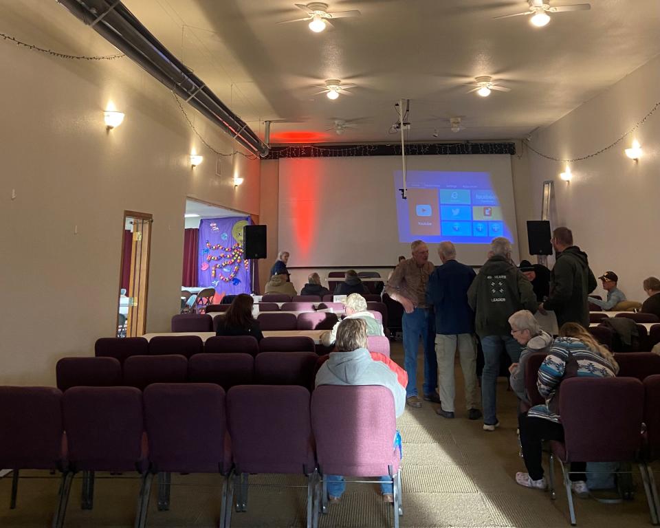 Local voters gather at the Platte County Republican Convention in Wheatland, Wyoming