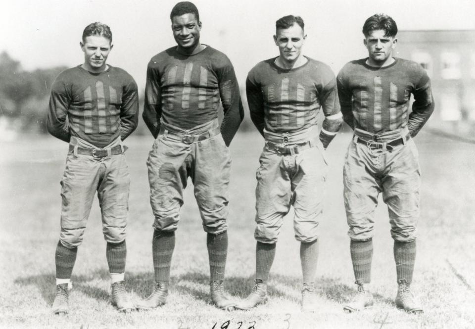 Jack Trice, second from left, died from injuries sustained in his lone Iowa State game. The school named its football stadium after Trice, and today it remains the only Division I FBS stadium named after a Black man.