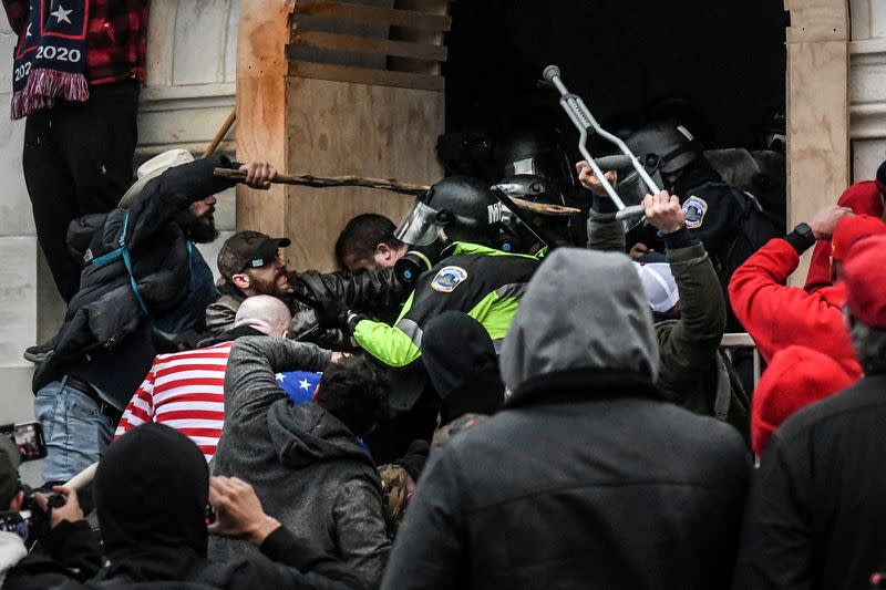 FILE PHOTO: Trump supporters protest during a Stop the Steal rally at the U.S. Capitol