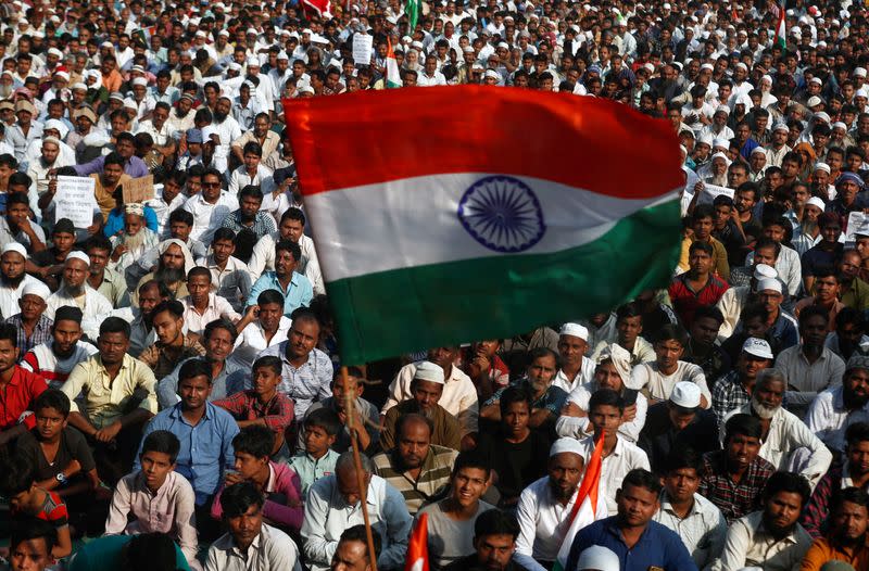 The Indian national flag flutters during a protest against a new citizenship law in Mumbai