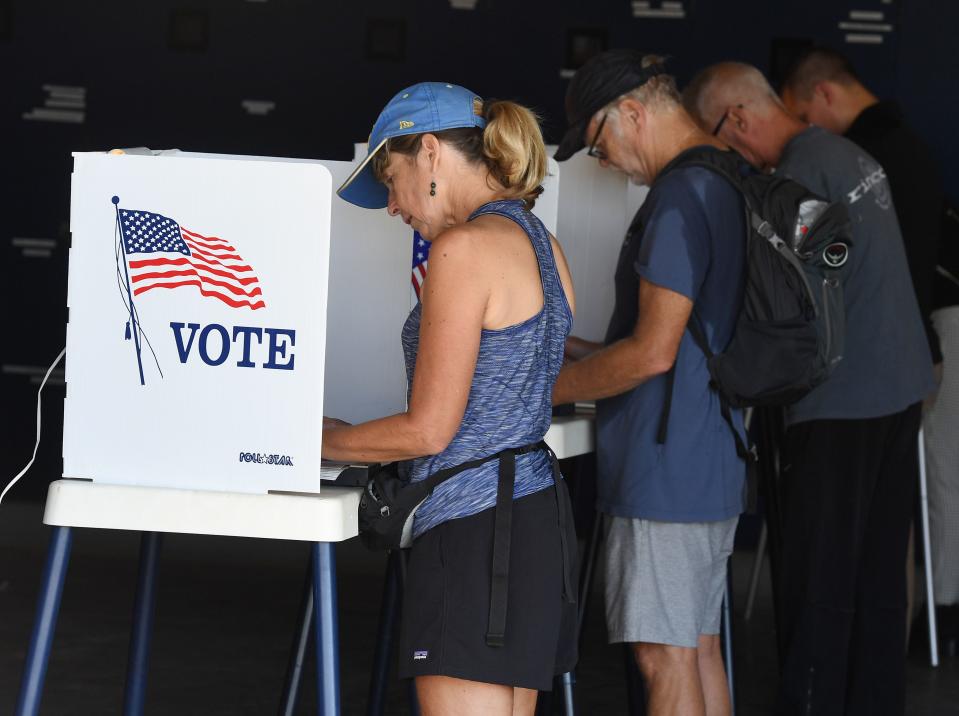 Americans vote at a polling station in Hermosa Beach, California during US midterm elections on Tuesday. Photo: Mark Ralston/AFP/Getty Images