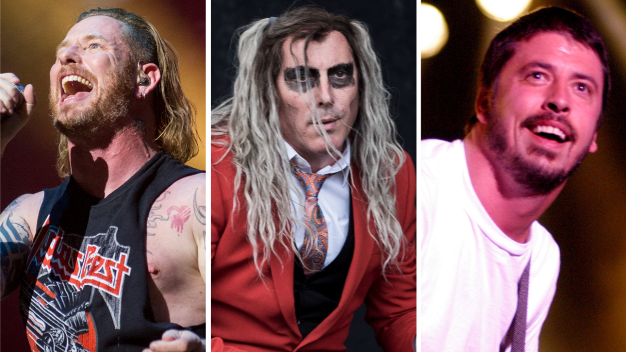  Photos of Corey Taylor, Maynard James Keenan and Dave Grohl onstage. 