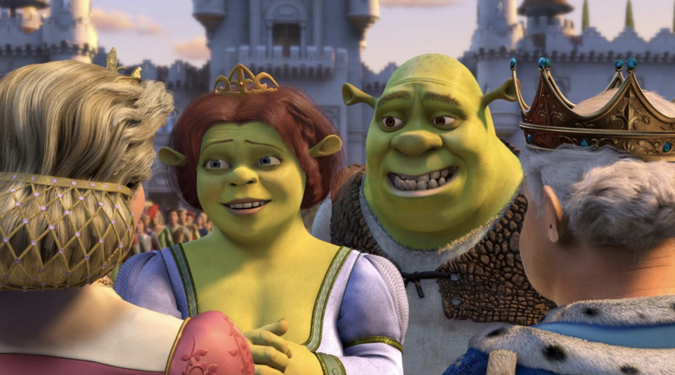 shrek, fiona and her parents