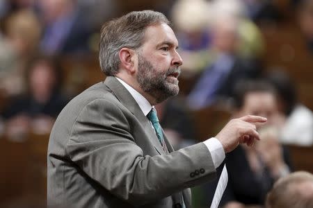 New Democratic Party leader Thomas Mulcair speaks during Question Period in the House of Commons on Parliament Hill in Ottawa May 26, 2015. REUTERS/Chris Wattie