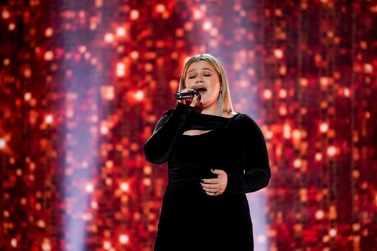 Kelly Clarkson performs during the 57th Academy of Country Music Awards at Allegiant Stadium in Las Vegas, Nevada, on March 7, 2022.