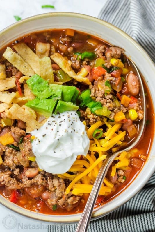 <p>Natasha’s Kitchen</p><p>An Easy Taco Soup Recipe that comes together in just 30 minutes.</p><p><strong>Get the recipe: </strong><a href="https://natashaskitchen.com/easy-taco-soup-recipe/" rel="nofollow noopener" target="_blank" data-ylk="slk:Easy Taco Soup Recipe;elm:context_link;itc:0;sec:content-canvas" class="link rapid-noclick-resp"><strong>Easy Taco Soup Recipe</strong></a></p>