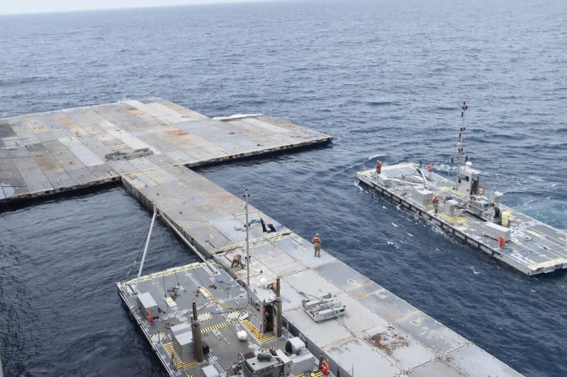The U.S. Department of Defense said Thursday Gaza pier humanitarian aid operations will soon cease. Efforts to reconnect the pier failed Wednesday. The pier has been plagued by technical problems and damaged by rough seas. File Photo courtesy U.S. Army/UPI
