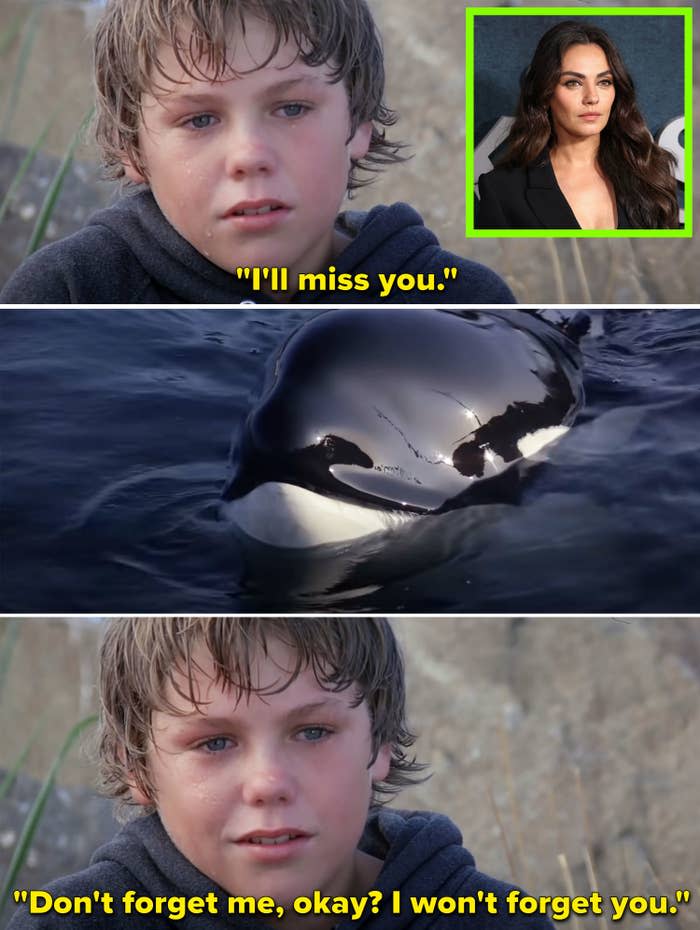 Child saying "Don't forget me, okay? I won't forget you" to the whale