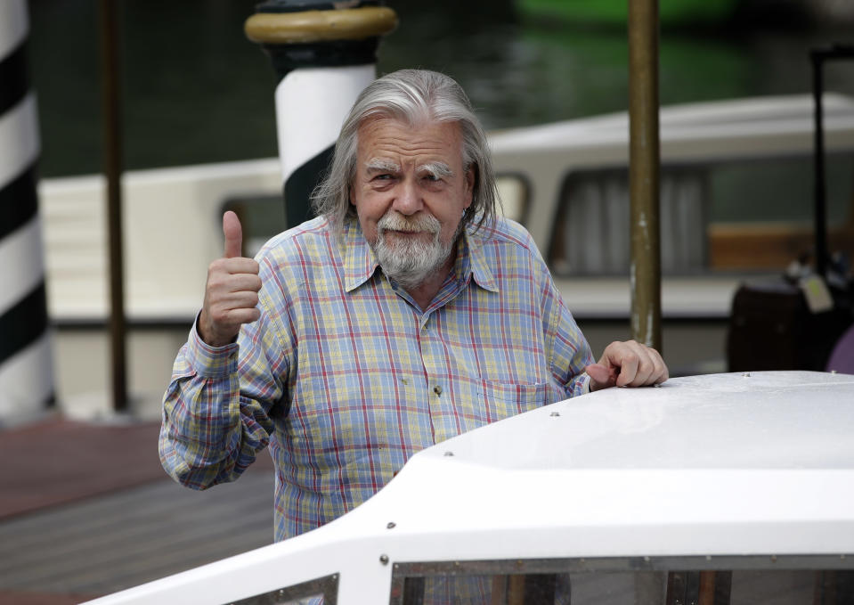 Actor Michael Lonsdale arrives at the 69th edition of the Venice Film Festival in Venice, Italy, Tuesday, Sept. 4, 2012. (AP Photo/Andrew Medichini)