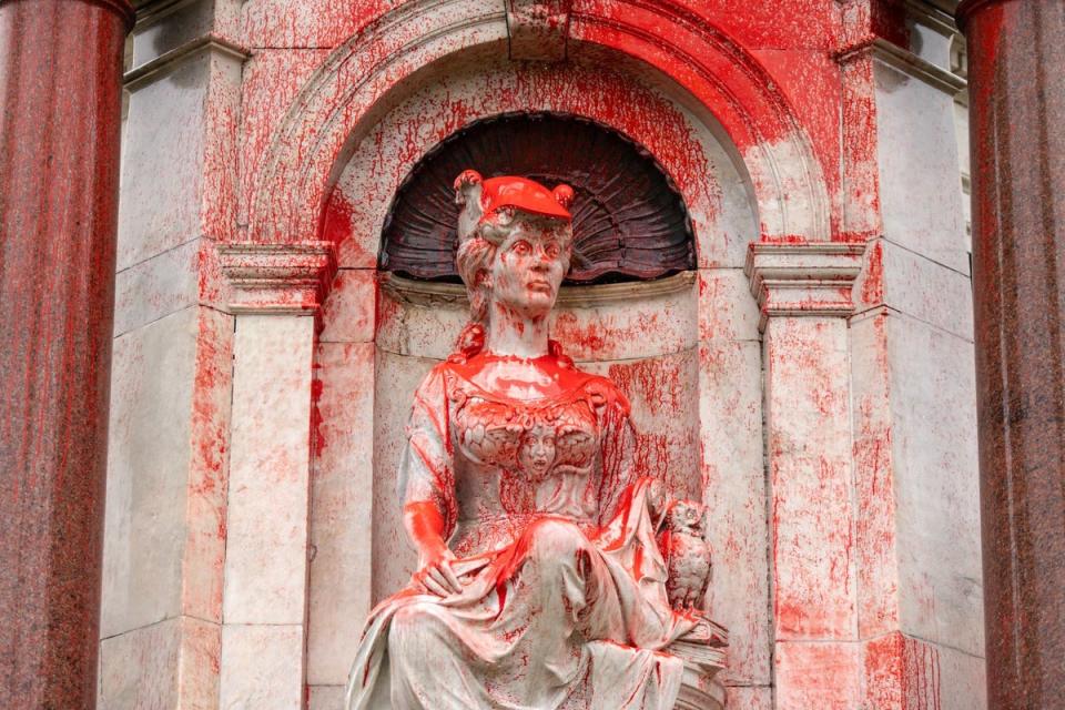 A Queen Victoria monument in Melbourne, Australia, was doused with red paint (AP)