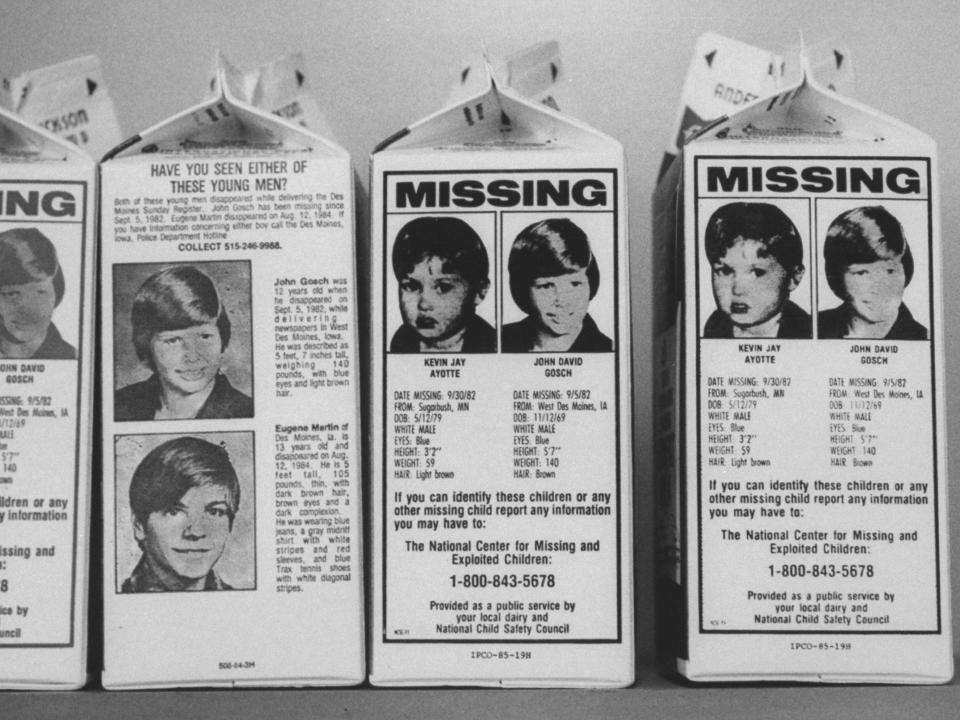 Milk cartons advertising missing person Johnny Gosch