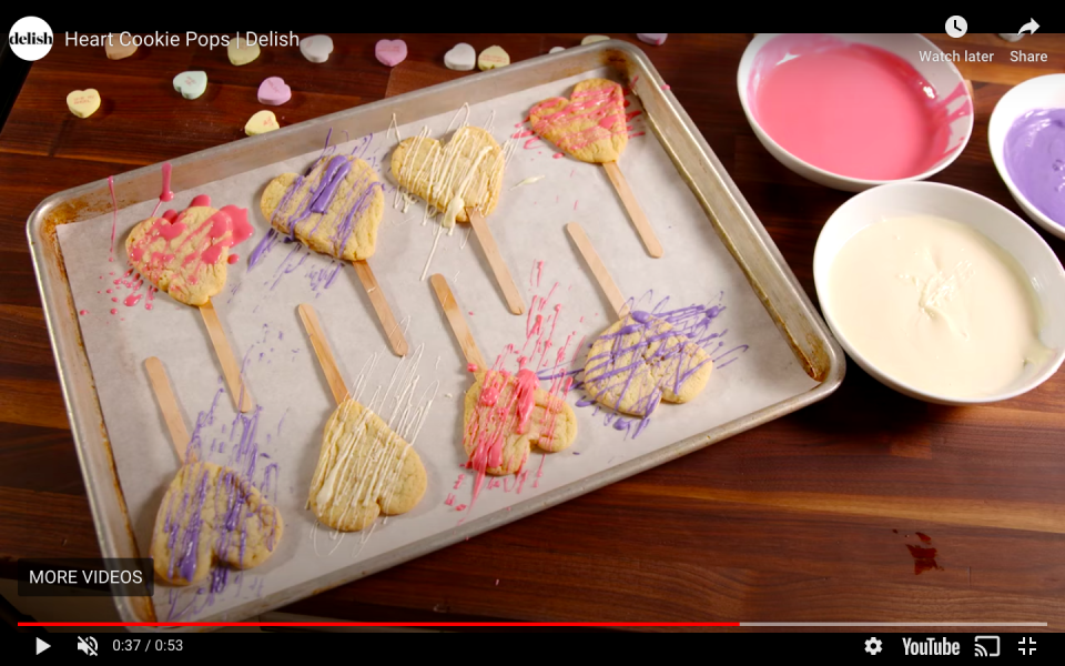 <p>These heart-shaped cookie pops take less than 30 minutes to prep and bake, making them an ideal quick and easy dessert to whip up. And if you're a parent looking for a Valentine's Day-inspired activity for your kids, baking these treats will double as family time (the kids will have a blast decorating their hearts how they see fit).</p><p><em>Get the recipe at <a href="https://www.delish.com/cooking/recipe-ideas/recipes/a51432/heart-cookie-pops-recipe/" rel="nofollow noopener" target="_blank" data-ylk="slk:Delish;elm:context_link;itc:0;sec:content-canvas" class="link ">Delish</a>.</em></p>