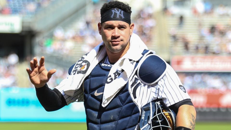 Oct 2, 2021;  Bronx, New York, USA;  New York Yankees catcher Gary Sanchez (24) at Yankee Stadium.  Mandatory Credit: Wendell Cruz-USA TODAY Sports