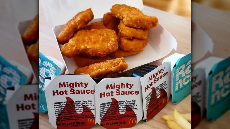 spicy mcnuggets with mighty hot sauce