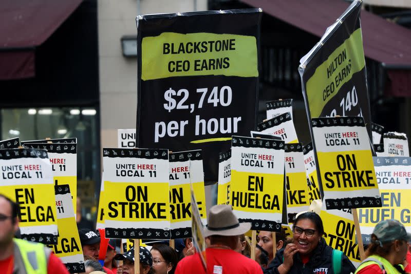 FILE PHOTO: Hotel workers protest in Los Angeles