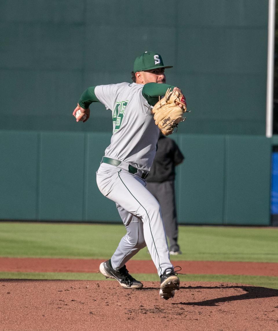 Jonathan Gonzalez (45) is the scheduled starting pitcher for Stetson's game at Miami on Tuesday night.